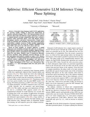 PDF Document Cover - Splitwise: Efficient Generative LLM Inference Using Phase Splitting